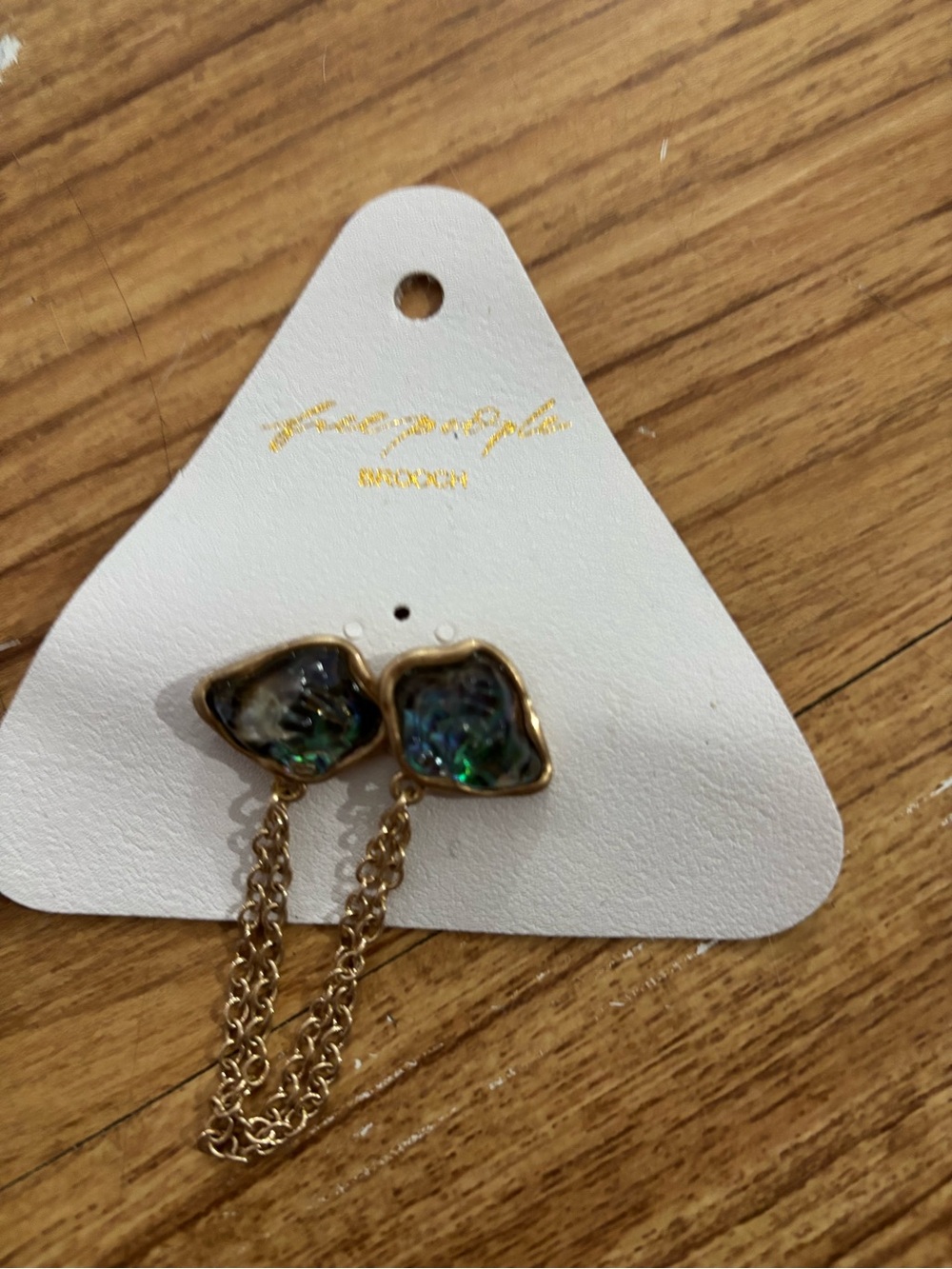 Free People Gold Abalone Brooch with Iridescent Green-Blue Shells